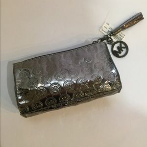 Michael Kors Silver Metallic MK Logo Wristlet NEW